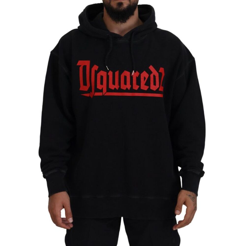 Dsquared² Black Cotton Hooded Printed Men Pullover Men's Sweater